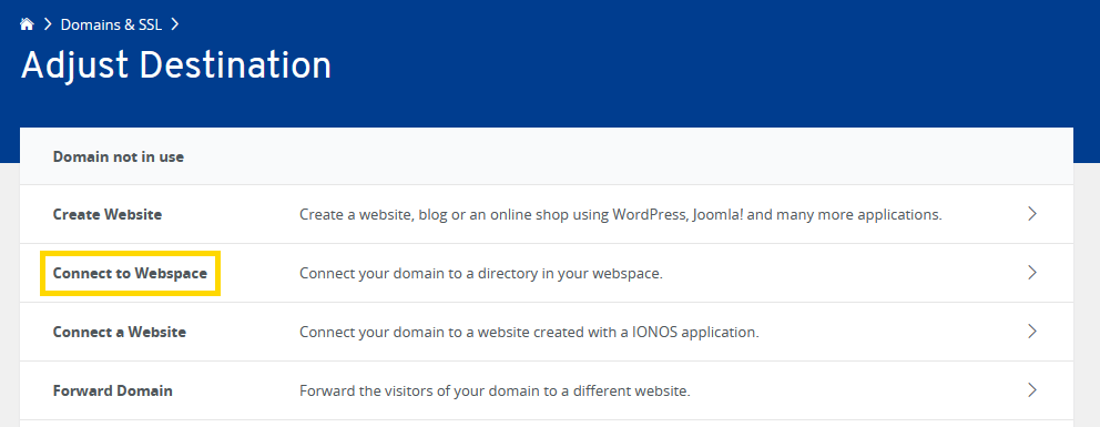 Connecting domain to a webspace