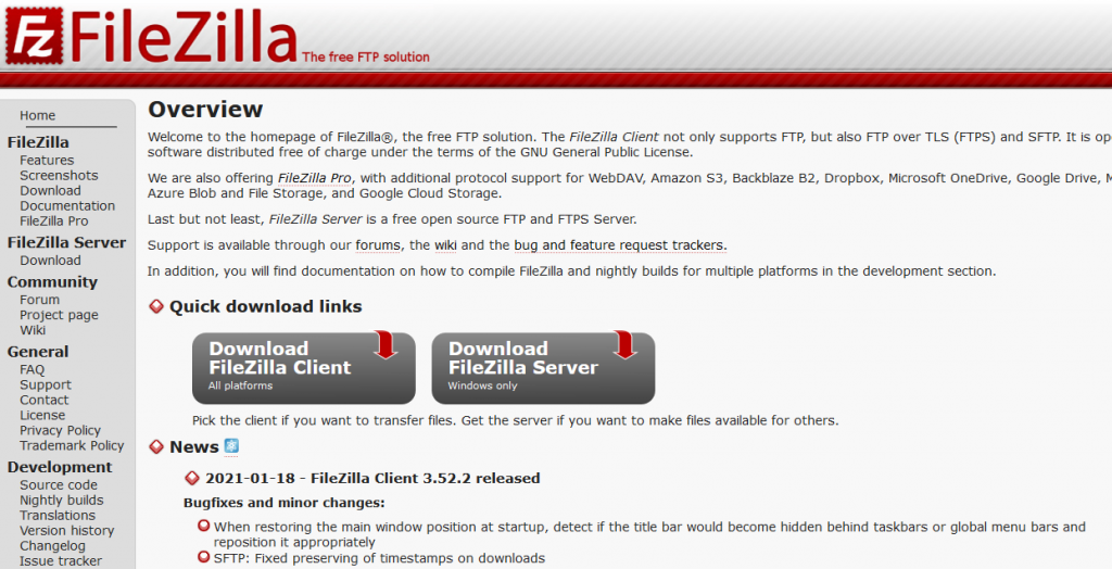 FileZilla homepage