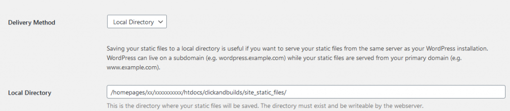 Simple Static WordPress plugin. Setting the directory to store the generated static site files.