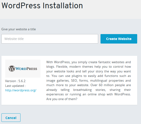 entering a website title for the wordpress application