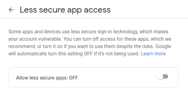 enable or disable less secure app access for your Google account