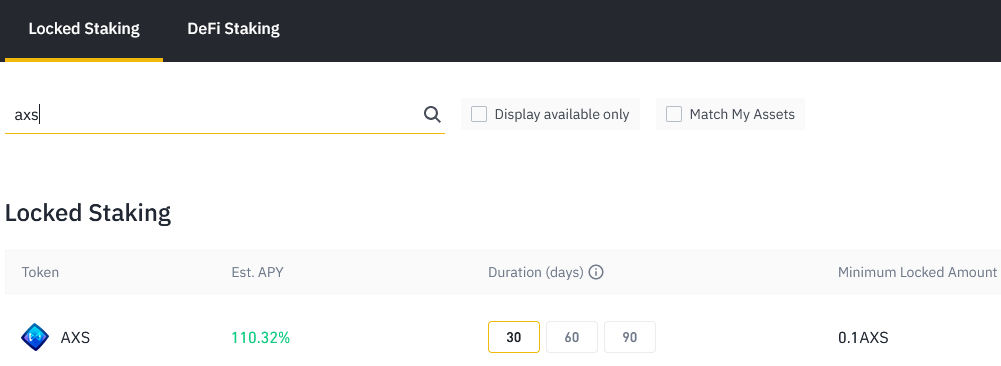 AXS locked staking on Binance