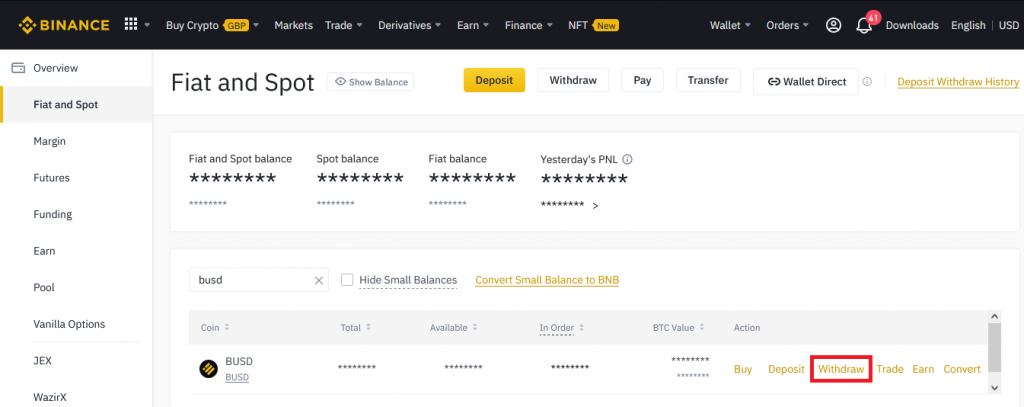 Withdrawing BUSD on Binance