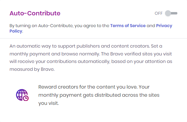 Enable or disable auto-contribute BAT in Brave browser