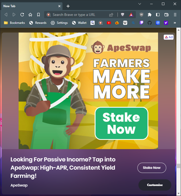 ApeSwap advert that will earn BAT appearing while browing Brave news